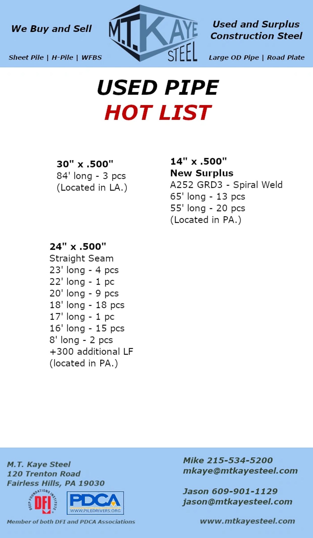 M. T. Kaye Steel LLC Pipe, Nola Service